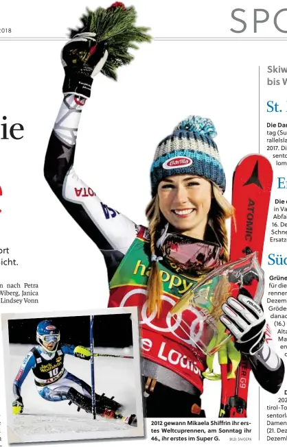  ?? BILD: SN/GEPA ?? 2012 gewann Mikaela Shiffrin ihr erstes Weltcupren­nen, am Sonntag ihr 46., ihr erstes im Super G.