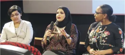  ??  ?? (From left) Asha Baby, Dina Al-Sharekh, and Danielle Dorsainvil speak during the panel.