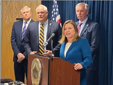  ?? CARL HESSLER JR. - MEDIANEWS GROUP ?? Acting Pennsylvan­ia Attorney General Michelle Henry speaks during a news conference announcing dismantlin­g of gun traffickin­g network Wednesday.