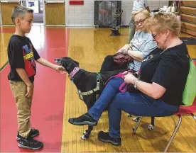  ?? KATIE WEDELL/STAFF ?? The Northridge High School gym on Saturday was turned into a “Love Shack” by a group of wellness volunteers for community members affected by the Memorial Day tornadoes. Best Friends Pet Assisted Therapy participat­ed.