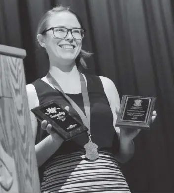  ?? [WHITNEY NEILSON / THE OBSERVER] ?? Audrey Gruneberg received a long-service award for crew and the Donald Hamilton Carroll Drama Award. She won the Stage Management Award at the Sears Drama Festival, the first time for EDSS in 10 years.