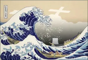  ??  ?? On 27 April, Chinese Foreign Ministry spokespers­on Zhao Lijian tweeted a distorted version of Hokusai’s famous painting “The Great Wave,” replacing Mount Fuji with a nuclear power plant. The image also showed workers in hazmat suits dumping liquid into the ocean.