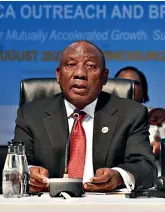  ?? ?? South African President Cyril Ramaphosa speaks at the BRICS-Africa Outreach and BRICS Plus Dialogue in Johannesbu­rg, South Africa, on 24 August