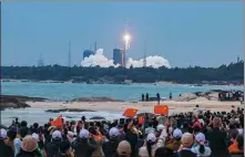  ?? ZHENG XINQIA / NANFANG DAILY ?? The Queqiao 2, or Magpie Bridge 2, relay satellite is launched at 8:31 am on Wednesday atop a Long March 8 carrier rocket from the Wenchang Space Launch Center in Hainan province.
