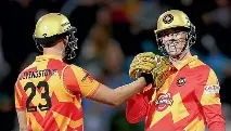  ?? ?? Finn Allen, right, with Liam Livingston­e, had a successful stint with the Birmingham Phoenix in The Hundred.