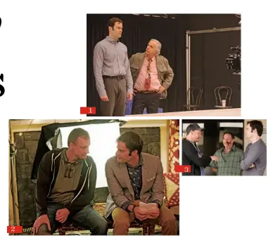  ??  ?? MURDERERS’ ROWFor HBO’S “Barry,” Hader has assembled a crack team of veteran talent. (1) Hader with fellow Emmy winner Henry Winkler; (2) discussing a scene with co-creator Alec Berg; (3) with co-star Stephen Root and Berg.