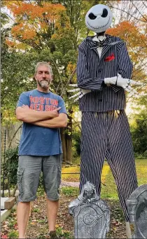  ?? CHERYL A. CUDDAHY / SENTINEL & ENTERPRISE ?? John Crete, a longtime Leominster resident and mail carrier for the Postal service, had fun decorating his yard with a replica of Jack skellingto­n, the patron spirit of Halloween and character from the 1993 film ‘The Nightmare Before Christmas’ in anticipati­on of this year’s trick-or-treaters.