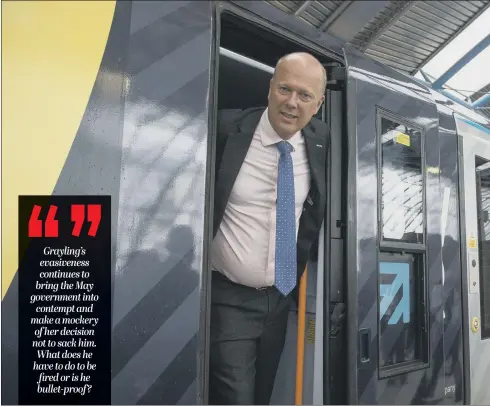  ??  ?? DAMAGE: Transport Secretary Chris Grayling’s evasions this week when being quizzed by MPs over cancelled rail schemes in the North bring the Government into contempt.