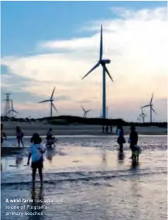  ??  ?? A wind farm lies adjacent to one of Pingtan's primary beaches