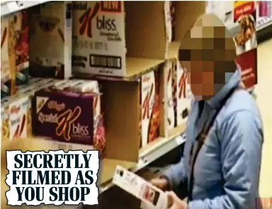  ??  ?? Watched: A shopper on SBXL footage put on YouTube. Inset: Yesterday’s Mail front page SECRETLY FILMED AS YOU SHOP