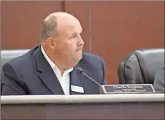  ?? Adam Cook ?? Catoosa District 4 Commission­er Charlie Stephens looks on during discussion of the new Economic Developmen­t Authority director hire during the April 2 meeting.