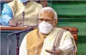  ?? — PTI ?? Prime Minister Narendra Modi during a presentati­on of the Union Budget 2022-23 in the Lok Sabha at Parliament in New Delhi on Tuesday.