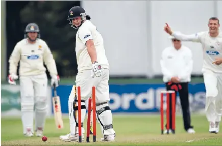  ?? Photo: PHOTOSPORT ?? Poor shot: Wellington's Jesse Ryder loses his stumps to Canterbury's Andrew Ellis on the opening day of their Plunket Shield match in Rangiora yesterday.