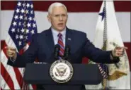  ??  ?? In this Saturday, photo, Vice President Mike Pence speaks at DynaLab, Inc. in Reynoldsbu­rg, Ohio.