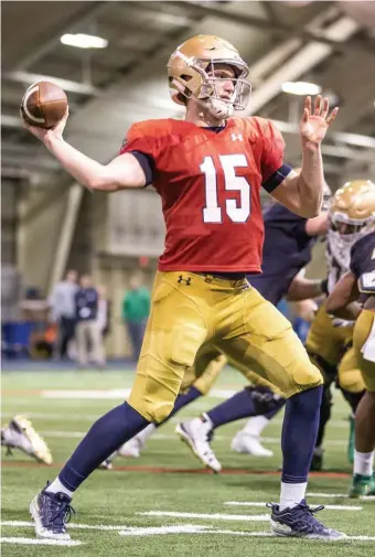  ?? COuRTesy FIGHTING IRIsH MedIa ?? TRANSFER PORTAL: Redshirt freshman quarterbac­k Phil Jurkovec is looking to turn heads after departing Notre Dame for Boston College.