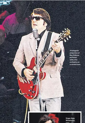  ?? BASE HOLOGRAM PRODUCTION­S ?? A hologram projection of Roy Orbison performs with a live orchestra on a current tour.