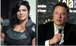  ?? ?? Mandaloria­n actress Gina Carano sues Disney with Elon Musk footing the bills