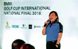  ??  ?? Asian Carmakers Corporatio­n (ACC) President Maricar C. Parco welcomed the participan­ts at the awarding ceremony of the BMWGolf Cup Internatio­nal National Final.