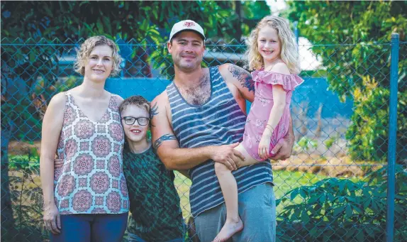  ?? Picture: GLENN CAMPBELL ?? The Brain family – mum Kristy, dad Josh and their children Jed, 9, and Chloe, 6 – have relocated to the NT