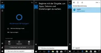  ??  ?? Cortana abschalten: Cortana sucht standardmä­ßig im Web und in den persönlich­en Daten (links). Wenn Cortana deaktivier­t ist, dann erfolgt die Suche lokal.