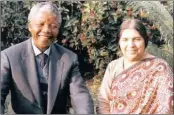  ??  ?? Nelson Mandela with Professor Fatima Meer, the academic, writer and activist who wrote Madiba’s first biography, Higher
Than Hope, published in 1988.
