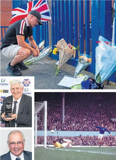  ??  ?? The tributes to Tom Forsyth were building up at the gates of Ibrox yesterday. He collected Tommy McLean’s award when he was inducted into the Scottish Football Hall of Fame last year, an honour yet to be bestowed on Forsyth, despite his winner in the 1973 Scottish Cup Final