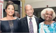  ??  ?? Elizabeth Buchanan(left), executive director, Institutio­nal Advancemen­t, University of the West Indies, in conversati­on with Douglas and Michelle Orane last Wednesday, October 19, at the Carib Theatre, during the cocktail reception prior to the...