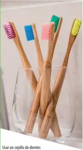  ??  ?? Usar un cepillo de dientes biodegrada­ble de bambú con cerdas naturales.