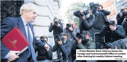  ?? Stefan Rousseau ?? Prime Minister Boris Johnson leaves the Foreign and Commonweal­th Office in London after chairing his weekly Cabinet meeting
