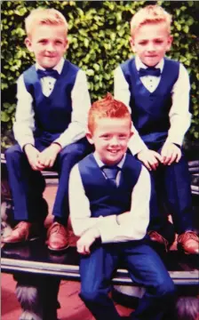  ??  ?? Twins Alex and Ryan Coombes and cousin Jack who made their First Holy Communion in Donore Church.