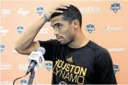  ?? Michael Wyke / Contributo­r ?? Mauro Manotas needs eight goals to tie Brian Ching for the Dynamo’s career scoring record of 69.