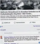  ?? Foto: FB-Screenshot/dereckart ?? Facebook-Eintrag zum 40. Todestag von Jörg Klotz.