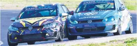  ??  ?? DICE. George Smalberger (Shield Golf GTI) and Keagan Masters (VW Motorsport Golf GTI) fight fot the lead in Saturday’s opening GTC2 race.