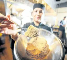  ?? BILL KEAY/ VANCOUVER SUN ?? Amarjeet Gill shows cricket dough. It’s made by roasting crickets and grinding them into a flour mixture. The dough will be baked into a spicy paratha, an Indian flatbread.