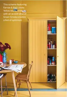  ??  ?? This scheme featuring Farrow & Ball’s India Yellow neatly broken with an accent strip of Green Smoke creates a feel of optimism