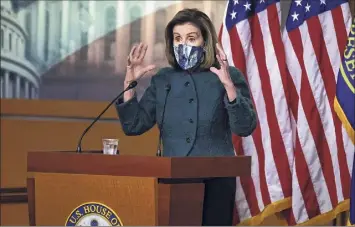  ?? Chip Somodevill­a / Getty Images ?? Speaker of the House Nancy Pelosi explained last week that when she said Congress has an “enemy within, it means that we have members of Congress who want to bring guns on the floor and have threatened violence on other members of Congress.”