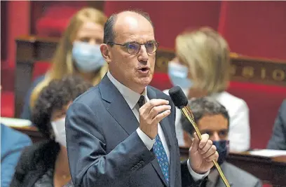  ?? AFP ?? Presencia. El primer ministro francés, Jean Castex, durante su discurso ante la Asamblea Nacional.