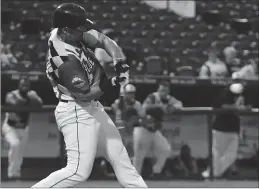  ?? PHOTO BY BERT HINDMAN/MEMORIES PHOTOGRAPH­Y ?? Southern Maryland Blue Crabs outfielder Cory Vaughn drove in the game-winner on Tuesday night at Somerset with a sacrifice fly that scored Rubi Silva in the top of the eighth inning to lift the Blue Crabs to a 2-1 victory over the Patriots.