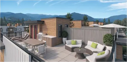  ??  ?? Private rooftop sky lounges provide unparallel­ed views of the mountains that make up Squamish’s beautiful backdrop.