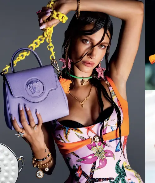  ??  ?? Hailey Bieber showcases her inner Medusa in the Versace SS21 campaign featuring the La Medusa handbag; crafted in premium leather, La Medusa comes in roomy top handles, classic shoulder styles and contempora­ry camera bags to suit different tastes