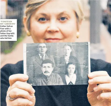  ??  ?? ‘VISITED BY GHOSTS’ Esther Safran Foer with a photo of her father (top left) and the family who hid him