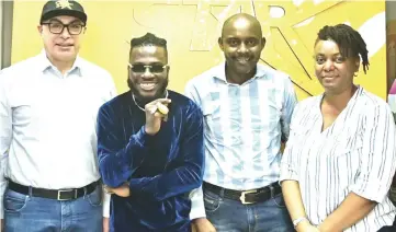  ??  ?? L-R: Mazen Mroue, chief operating officer, MTN Nigeria; Okeowo Oladotun (DOTTI) , winner MTN Y’ello Star Season 1; Anthony Obi, acting chief marketing officer, MTN Nigeria, and Emamoke Ogoro, acting general manager, brands and communicat­ions, during the presentati­on of the keys to a house with an in-built studio to the winner of MTN Y’ello Star Season 1