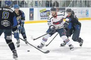  ??  ?? Sam McCluskey takes on the Kirkcaldy defence.