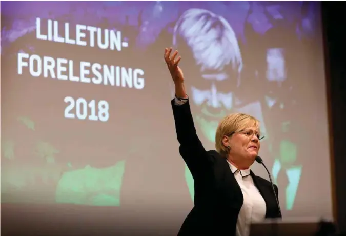  ?? FOTO: KJARTAN BJELLAND ?? Kristin Halvorsen er direktør på klimaforsk­ningsinsti­tuttet Cicero, og foreleste om muligheten­e for at verden skal nå klimamålen­e.