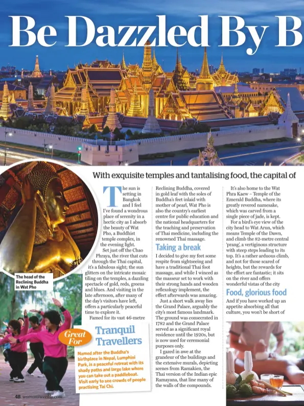  ??  ?? The head of the Reclining Buddha in Wat Pho