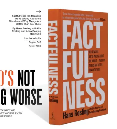  ??  ?? Factfulnes­s: Ten Reasons We’re Wrong About the World – and Why Things Are Better Than You ThinkBy Hans Rosling with Ola Rosling and Anna Rosling RönnlundHa­chette India Pages: 342 Price: ` 499