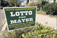 ?? Meghan Friedmann / Hearst Connecticu­t Media ?? A sign showing support of write-in candidate Albert Lotto, who is running for mayor in Hamden.