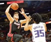  ?? CHARLES TRAINOR JR. ctrainor@miamiheral­d.com ?? The Heat’s Meyers Leonard says, ‘In terms of basketball specific movements and taking the physical demand of guarding a Joel Embiid or guarding a [Domantas] Sabonis ... I don’t know if I can do that right now.’