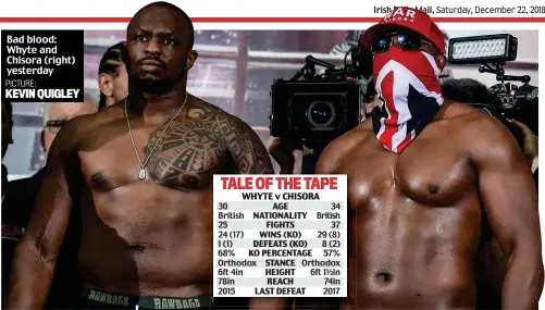  ??  ?? Bad blood: Whyte and Chisora (right) yesterday