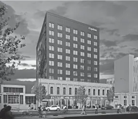  ?? COURTESY OF CAPTION BY HYATT ?? The Caption by Hyatt Beale Street Memphis will open to guests July 1. A rendering shows the exterior of the hotel at the One Beale developmen­t.